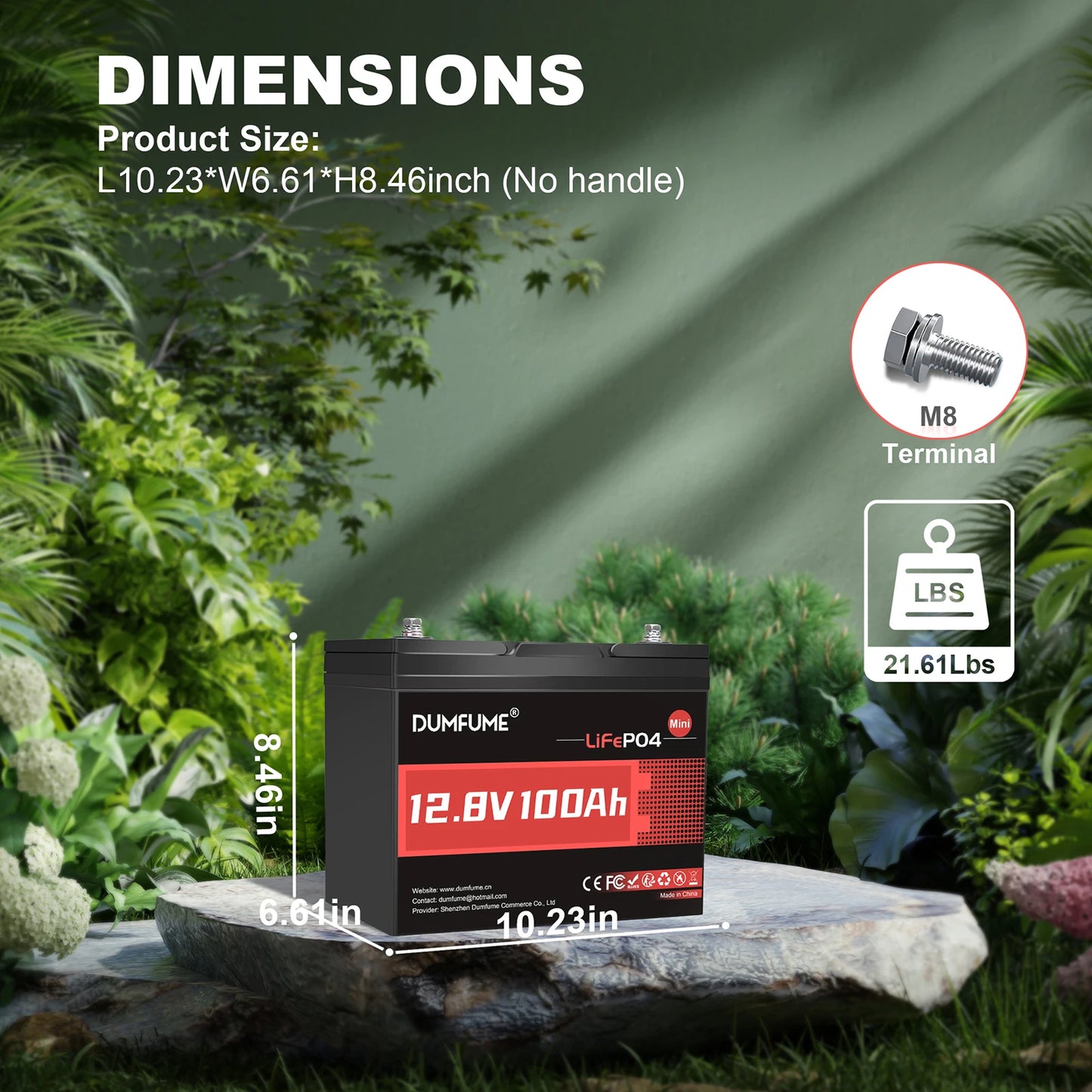 Dumfume 12.8V 100Ah Mini Motorcycle Battery LiFePO4 Lithium Built In 100A BMS  RV Powerstation