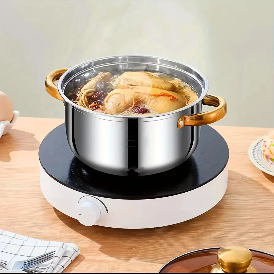 5-Piece Golden Stainless Steel Cookware Set - Durable, Multi-Purpose, Easy to Clean, Non-Stick