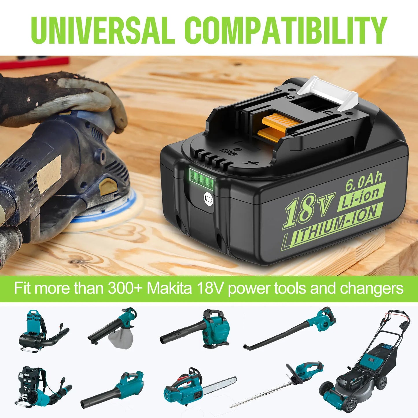 Dreamdash/Makita 18V Battery 6Ah Rechargeable Power Tools Battery 18V LED Li-ion BL1860B BL1830