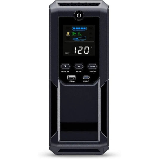 CP1500AVRLCD3 Intelligent LCD UPS System, 1500VA/900W, 12 Outlets, 2 USB Ports, AVR, Mini Tower