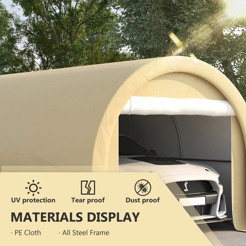 Beige 16' x 10' Carport / Storage Tent with Large Zippered Door, Anti-UV PE Canopy Cover for Car