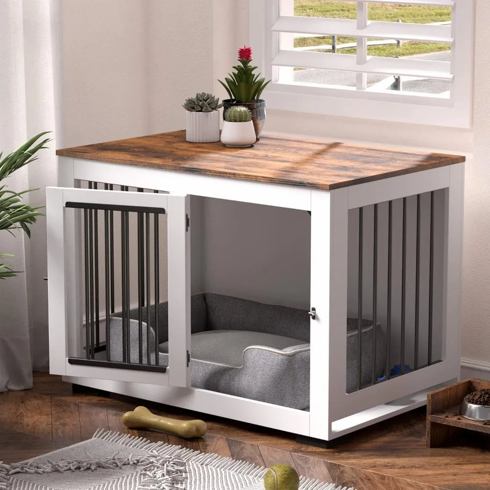 Dog Crate Furniture for Large Dogs Up to 60 lbs. - Kennel w/Wide Table Top & Steel Bars - 37'' Wide