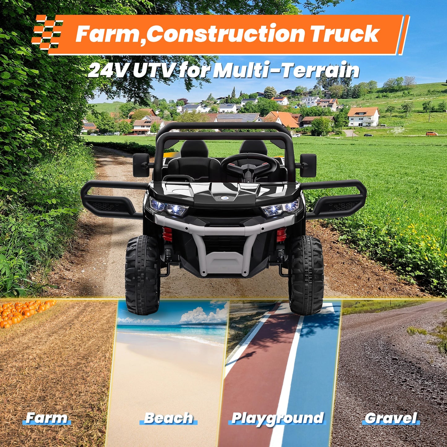 24V Ride on Dump Truck, 2 Seater Kids UTV Electric Car w/2.4G Remote Control, 4 Wheeler, Bluetooth