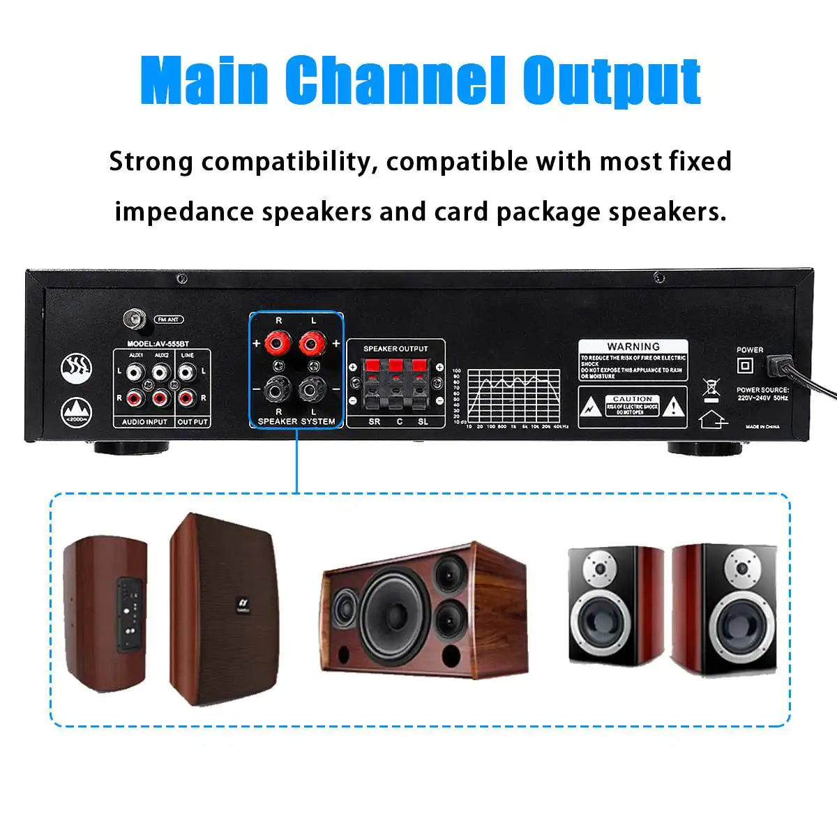 AV555BT 4000W 5CH Home Theater 12V bluetooth Home Power Amplifier Audio Stereo amplificador FM USB