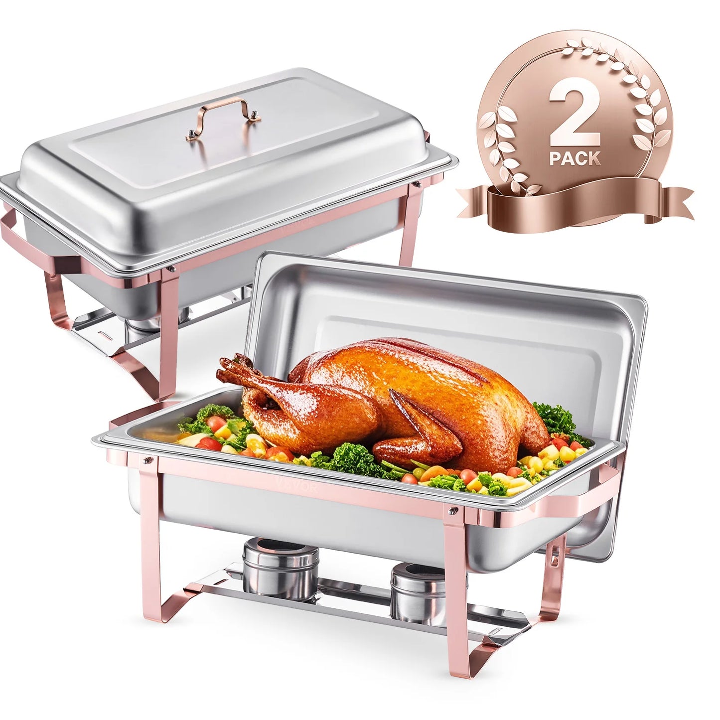 SucceBuy 8QT Chafing Dish 2/4/6 Packs w/ Full Size Pans Buffet Catering Warmer Server Folding Stand