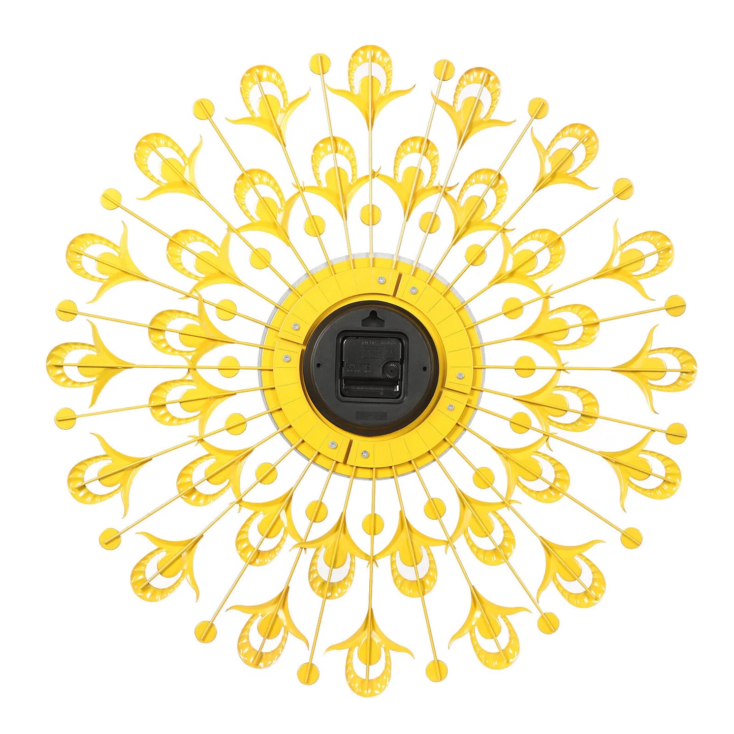 Peacock Feather Wall Clock 24" Gold, Silent Quartz Movement Large Clock, Modern Artistic Wall Decor