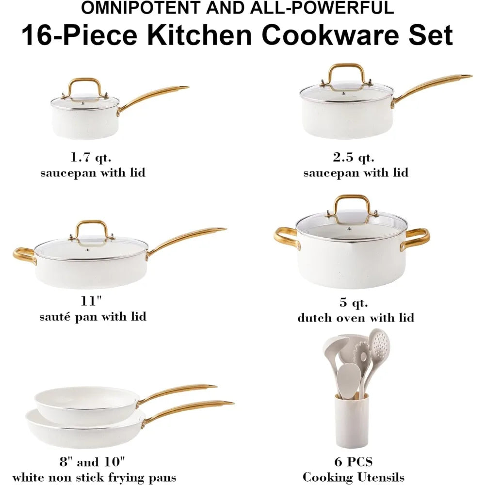 Nonstick Cookware Set - 16 PCS Non Toxin Pots and Pans Set Non stick With Dutch Oven, Frying Pan Set