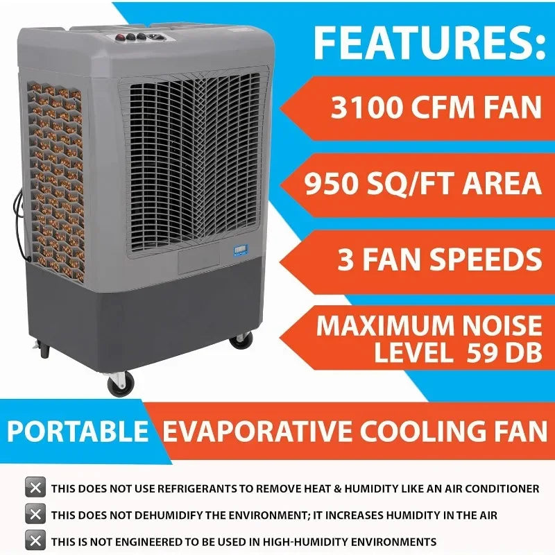 Hessaire Portable Swamp Coolers 3100 CFM MC37M Evaporative Air w/3-Speed Fan - 950 sq. ft.