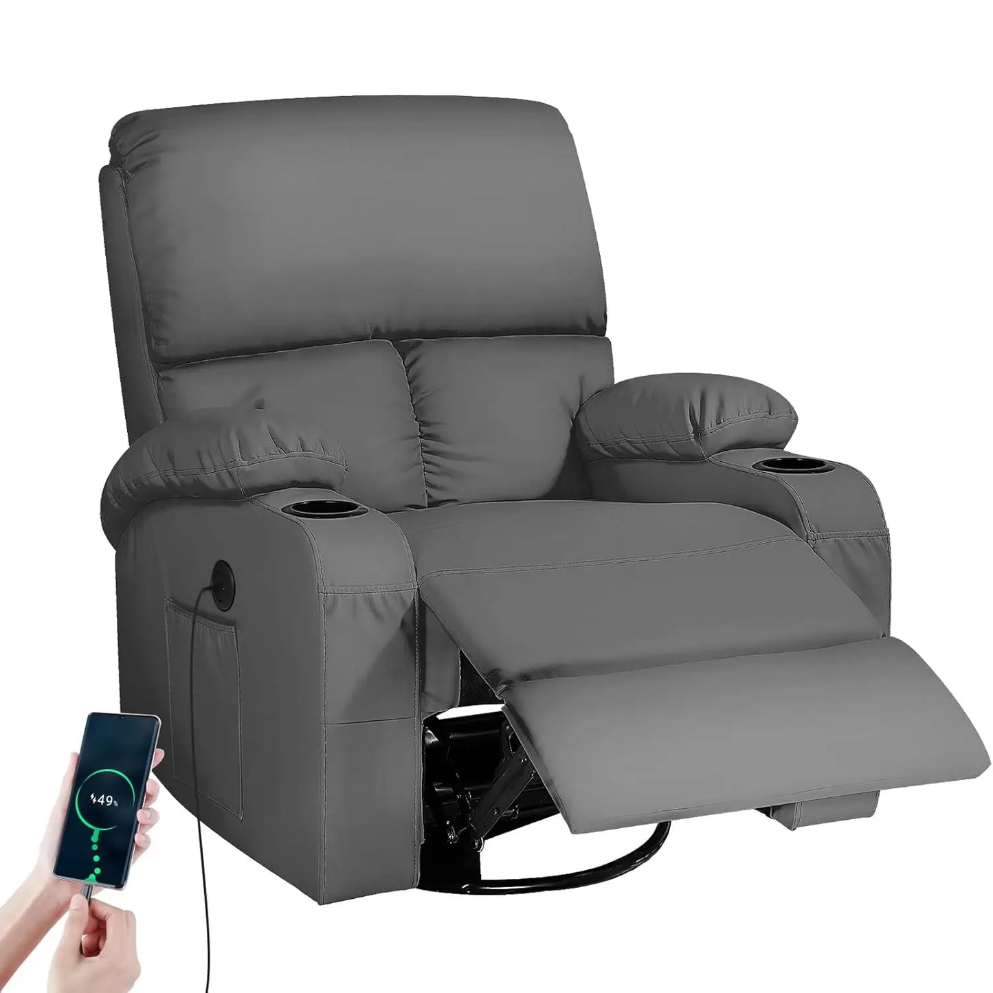 Rocking Recliner Chair, Massage Chair with Vibration Massage and Heat, 360° Swivel Recliner Chair