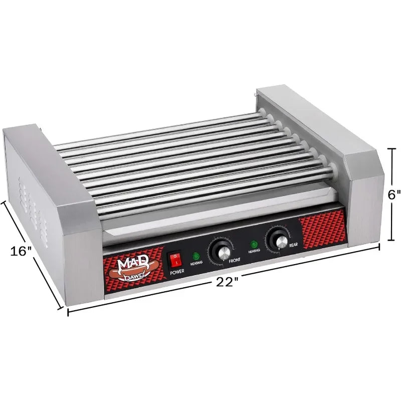 GREAT NORTHERN POPCORN COMPANY Mad-Dawg Hot Dog Grill w/9 Stainless Steel Rollers, ZPG-6002E, Gray