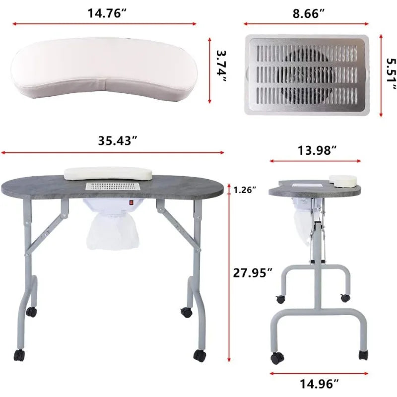 Portable Manicure Table Foldable Nail Desk with Dust Collector Professional Nail Tech Table