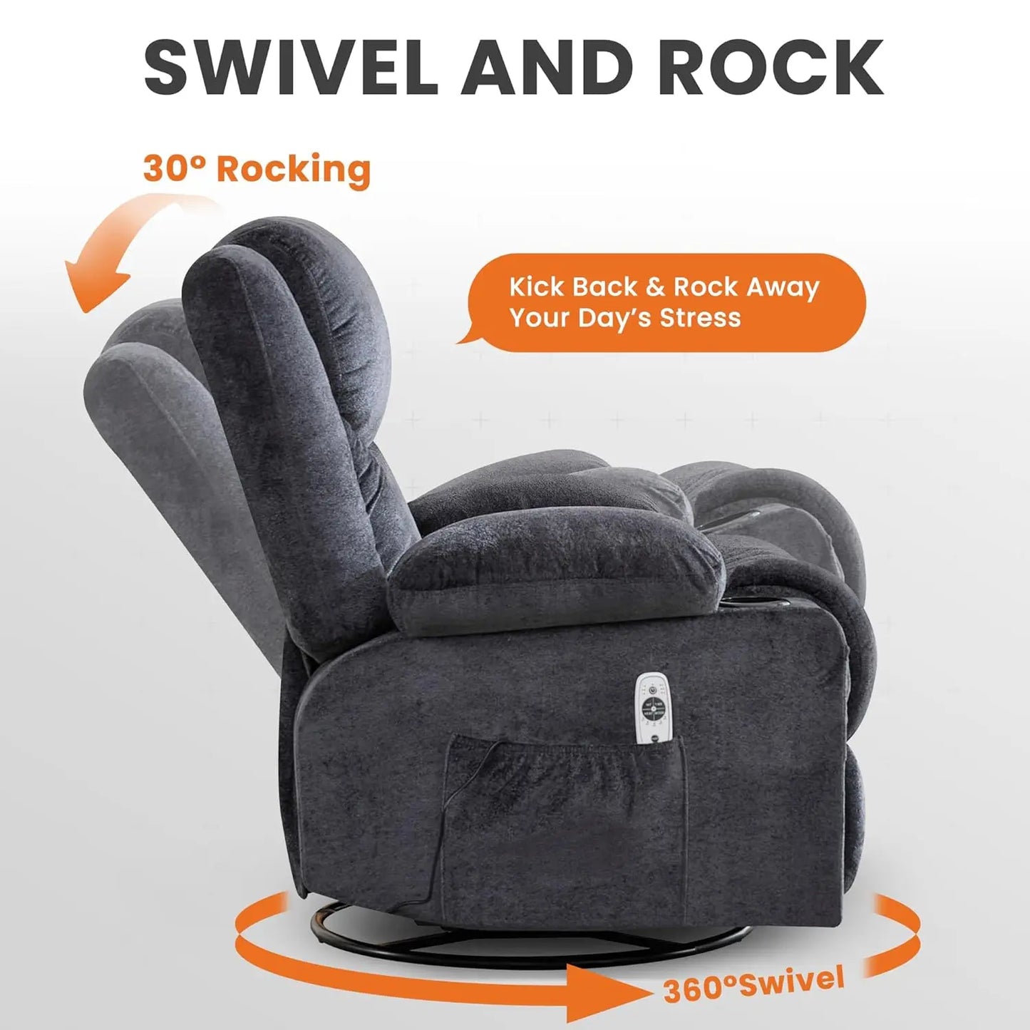 Swivel Recliner Chair for Adults,Oversized Rocker Recliner w/Massage and Lumbar Heat,Rocking Chair