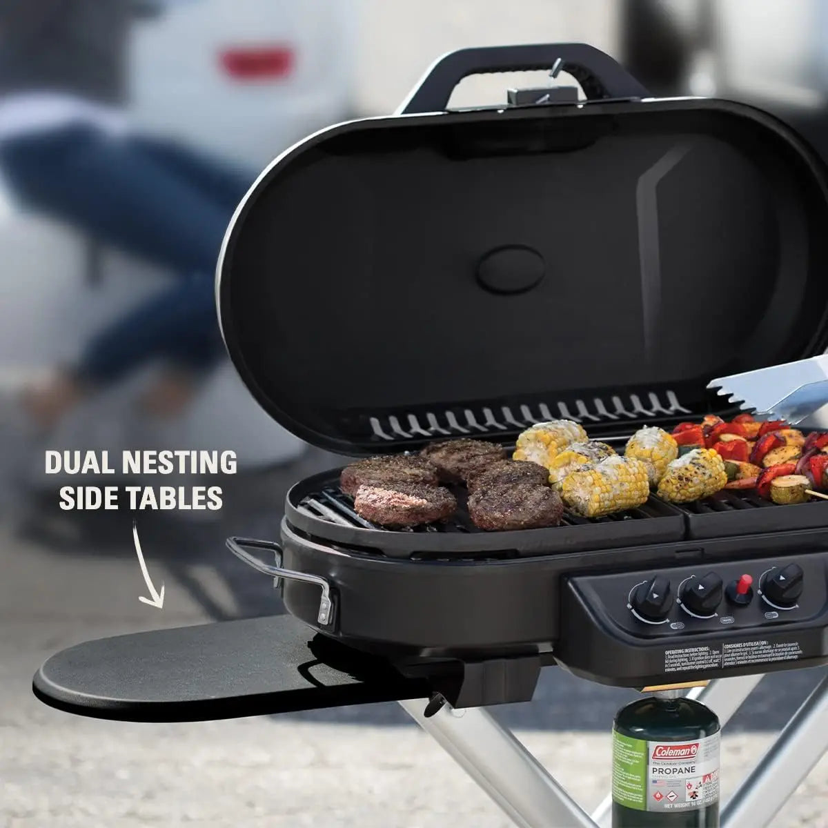 285 Portable Stand-Up Propane Gas Grill w/3 Adjustable Burners & Instastart Push-Button Ignition