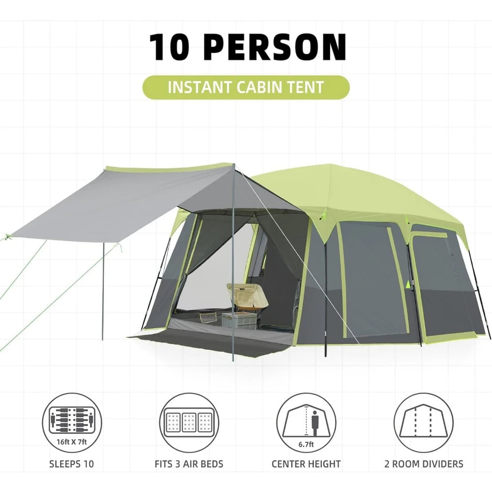 Camping Tents 10 Person Family Cabin Tent w/ 2 Doors and 4 Windows Large Multiple Room Tent