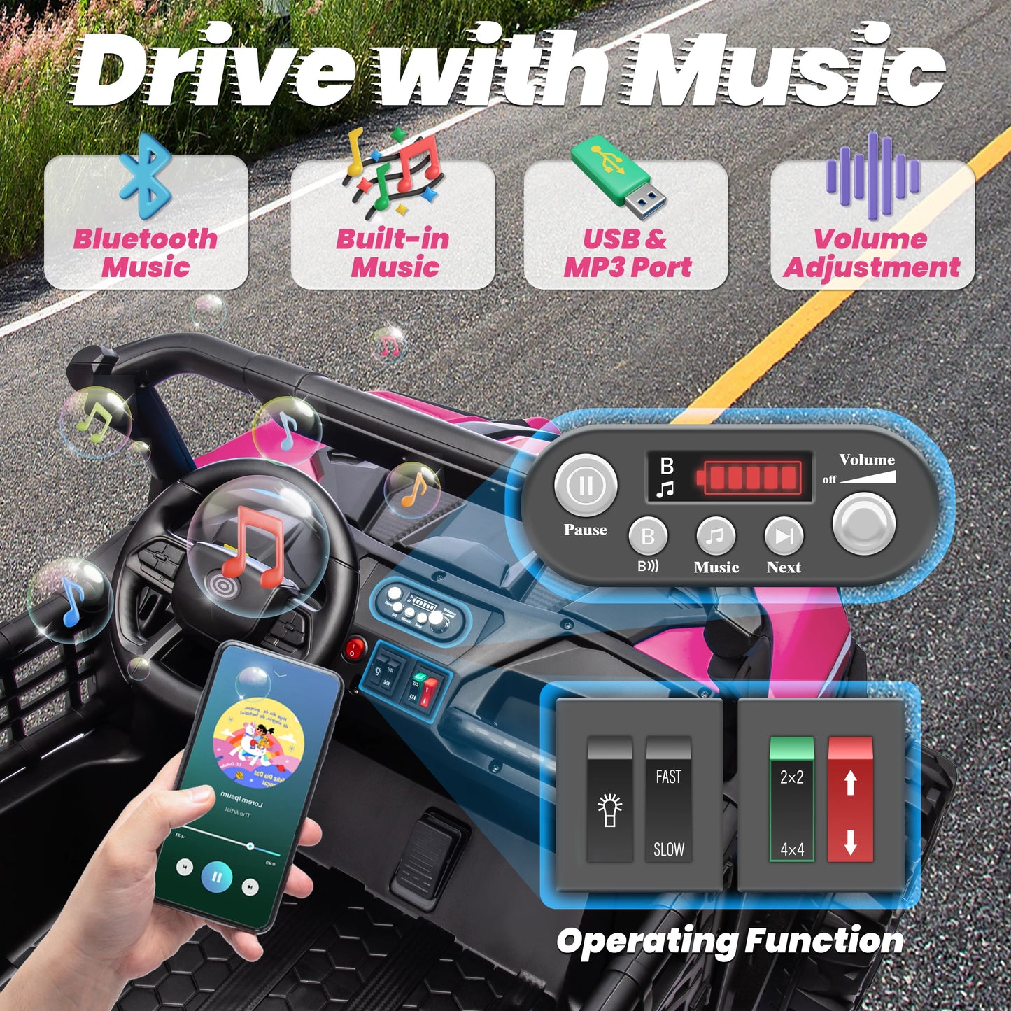 24V XL 2 Seater Ride on Toys Car for Girls, 2WD/4WD Switchable Off-Road UTV w/Long-Endurance Battery