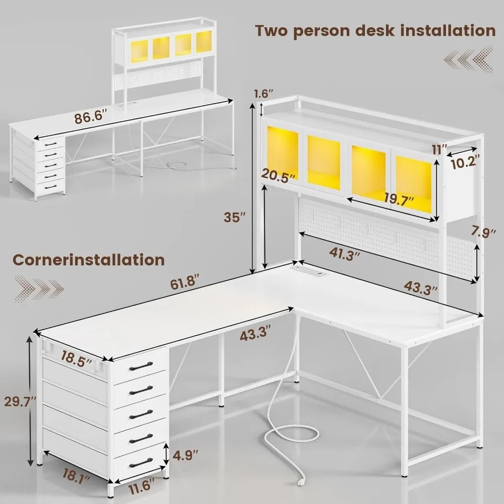 SEDETA L Shaped Gaming Desk with Drawers, L Shaped Computer Desk with Hutch and Storage Shelves