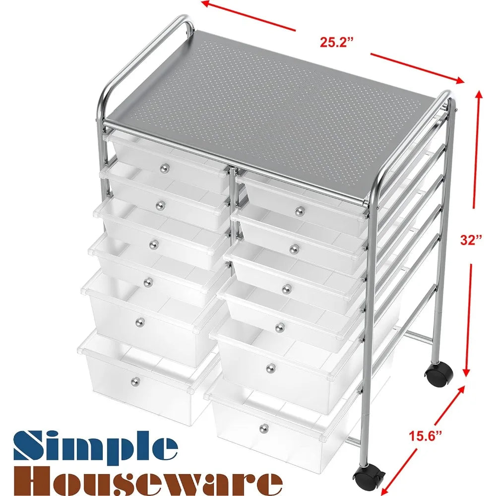 Utility Cart with 12 Drawers Rolling Storage Art Craft Organizer on Wheels，Storage Drawers