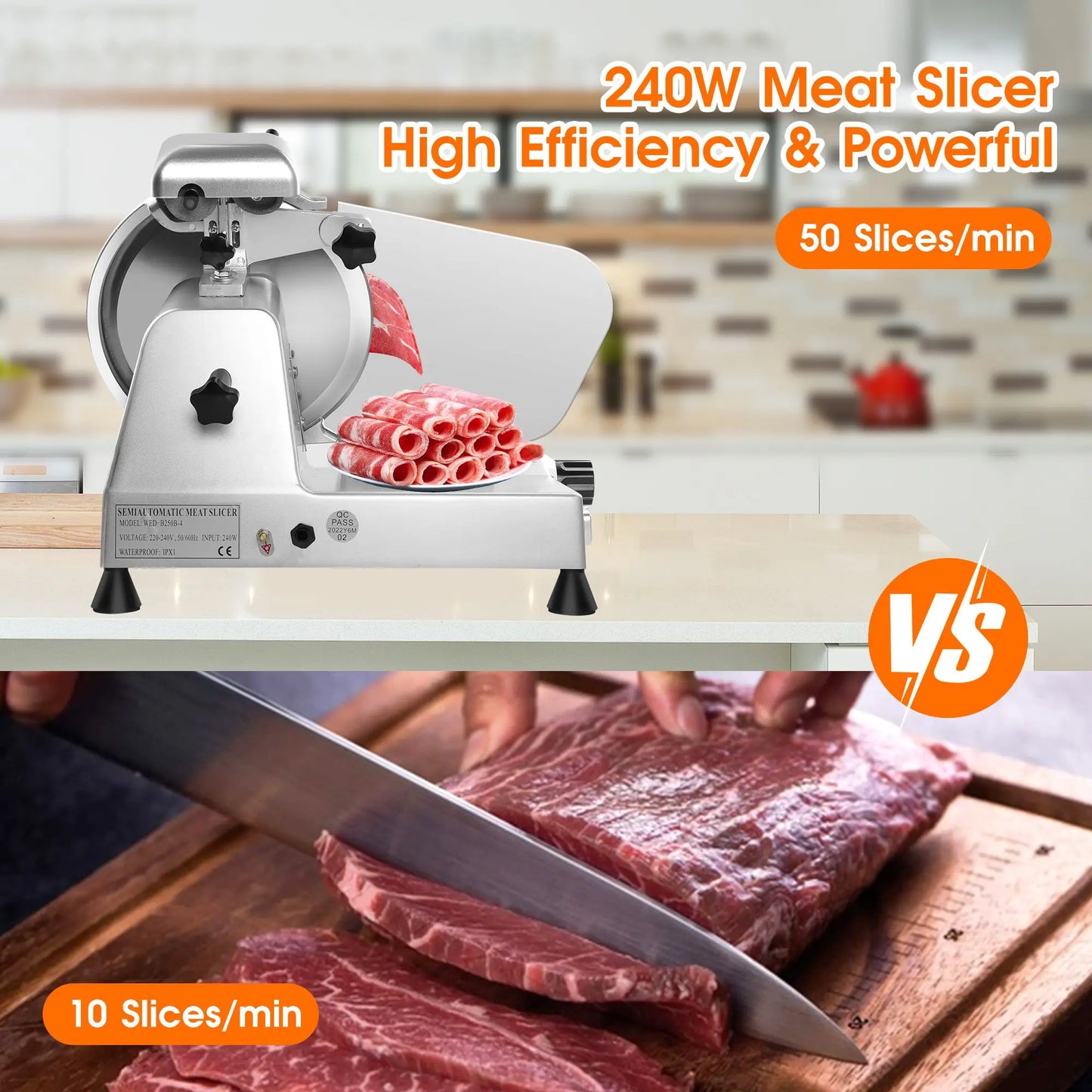10 inch Chromium-Steel Blade Semi-Auto for Meat Cheese 240W,Silver Meat Slicer Machine