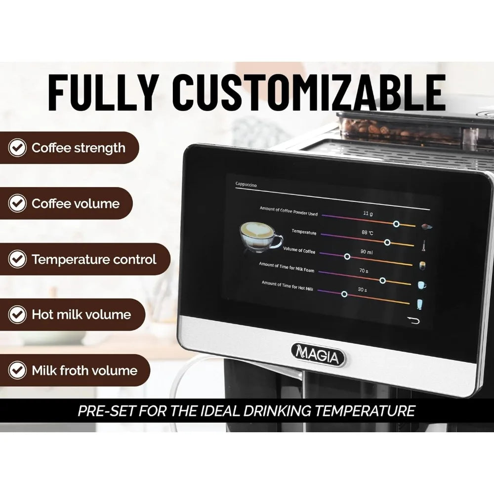 Zulay Magia Super Automatic Coffee Espresso Machine With Grinder - Coffee Maker W/ 7” Touch Screen