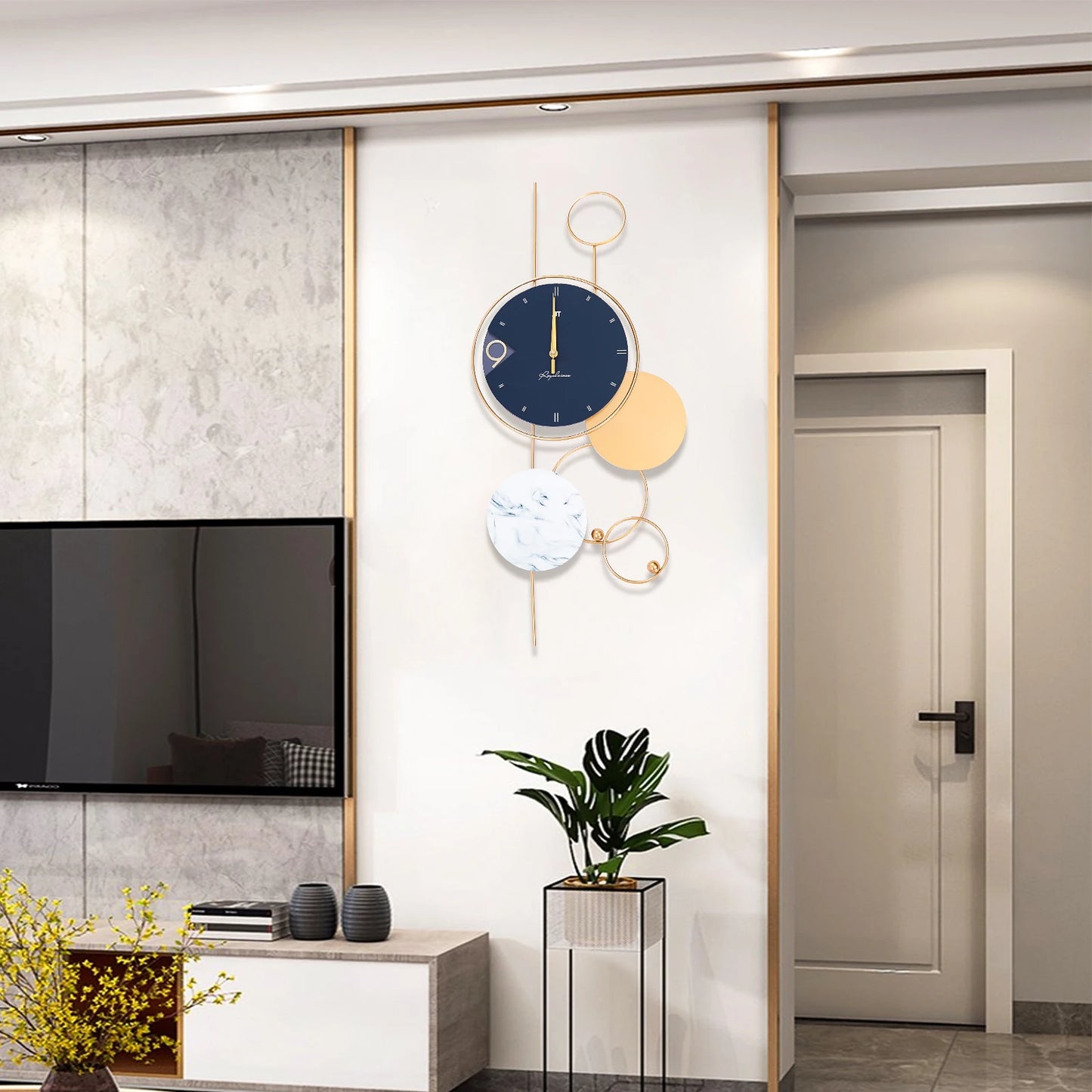 Big Wall Clocks Metal Gold Chic Decorative Wall Clock Beautiful 3D Geometric Wall Decoration