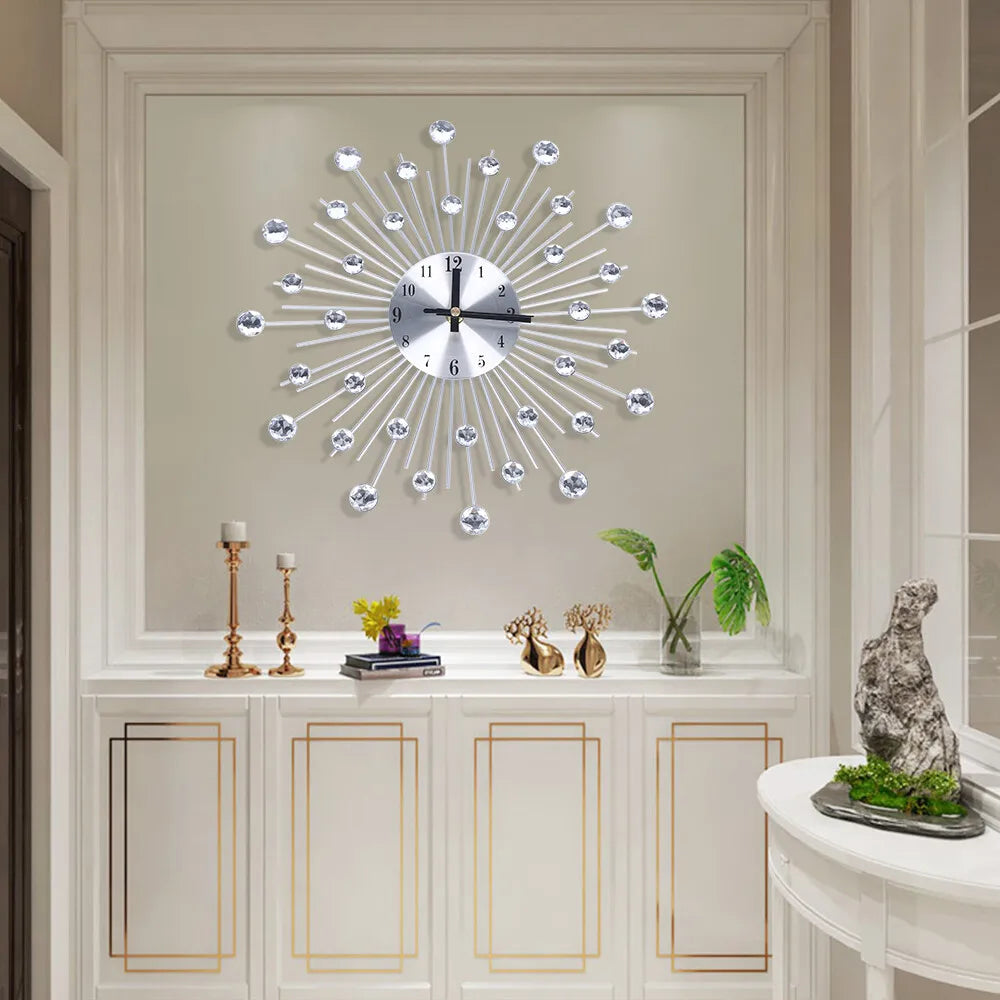 Modern Large Wall Clock 3D Metal Wall Watch Silent Home Living Room Luxury Decor