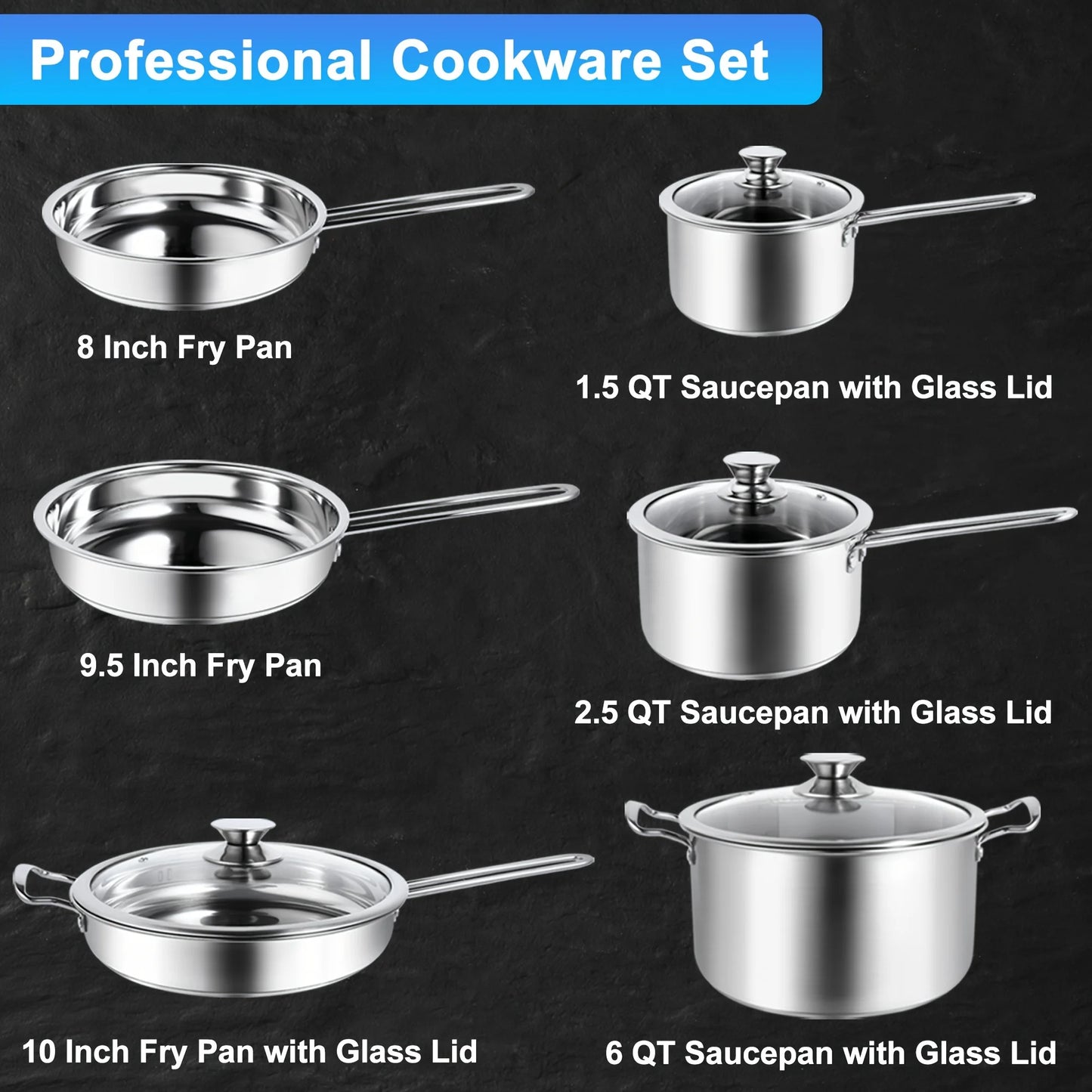 10 Pieces Stainless Steel Pots And Pans Set, Kitchen Cookware Sets, Induction Cooking Set