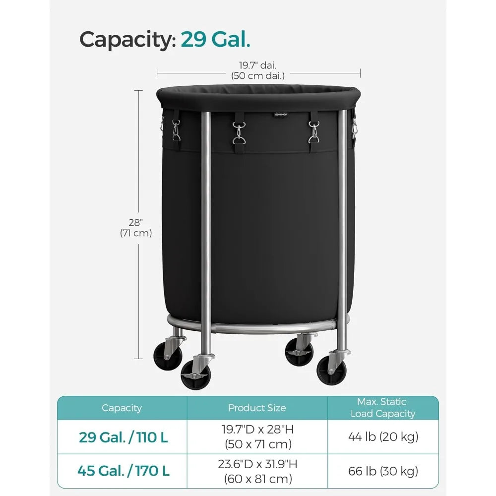 SONGMICS Laundry Basket with Wheels, Rolling Laundry Hamper, 29 Gal w/ Steel Frame and Removable Bag