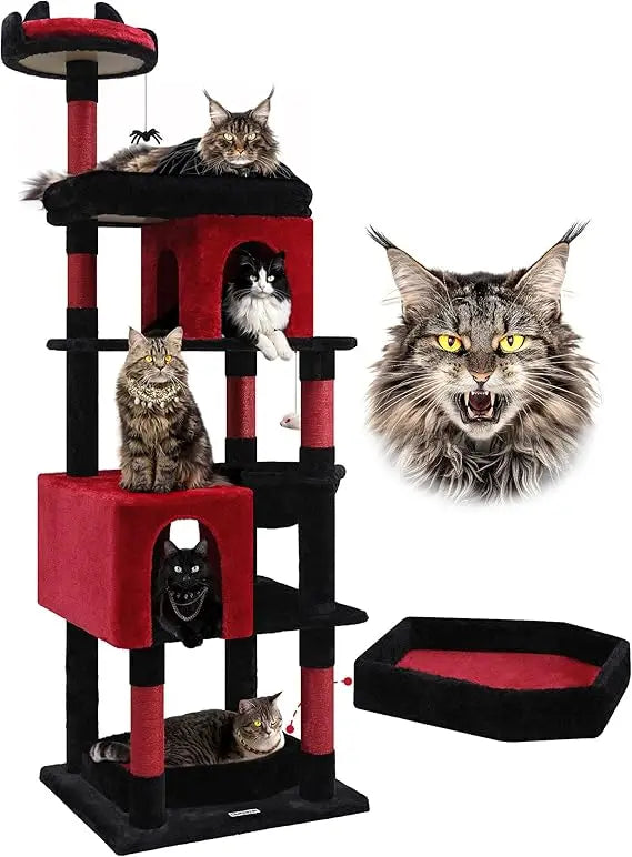 Sturdy 72-inch Large Cat Tower for Maine Coon Cats Over 20 lbs with Coffin Bed