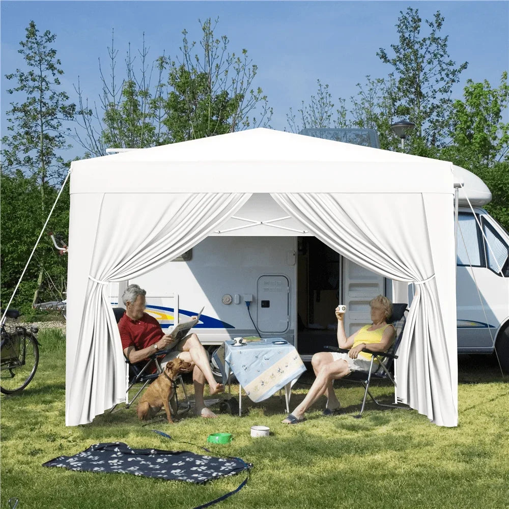 8x8/10x10ft Enclosed Pop-Up Canopy with 4 Removable Sidewalls, Portable Enclosed Instant Tent