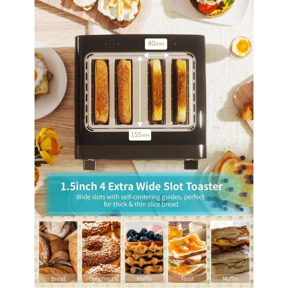 Toaster 4 Slice,Led Display Touchscreen Bagel Toaster with Dual Control Panels