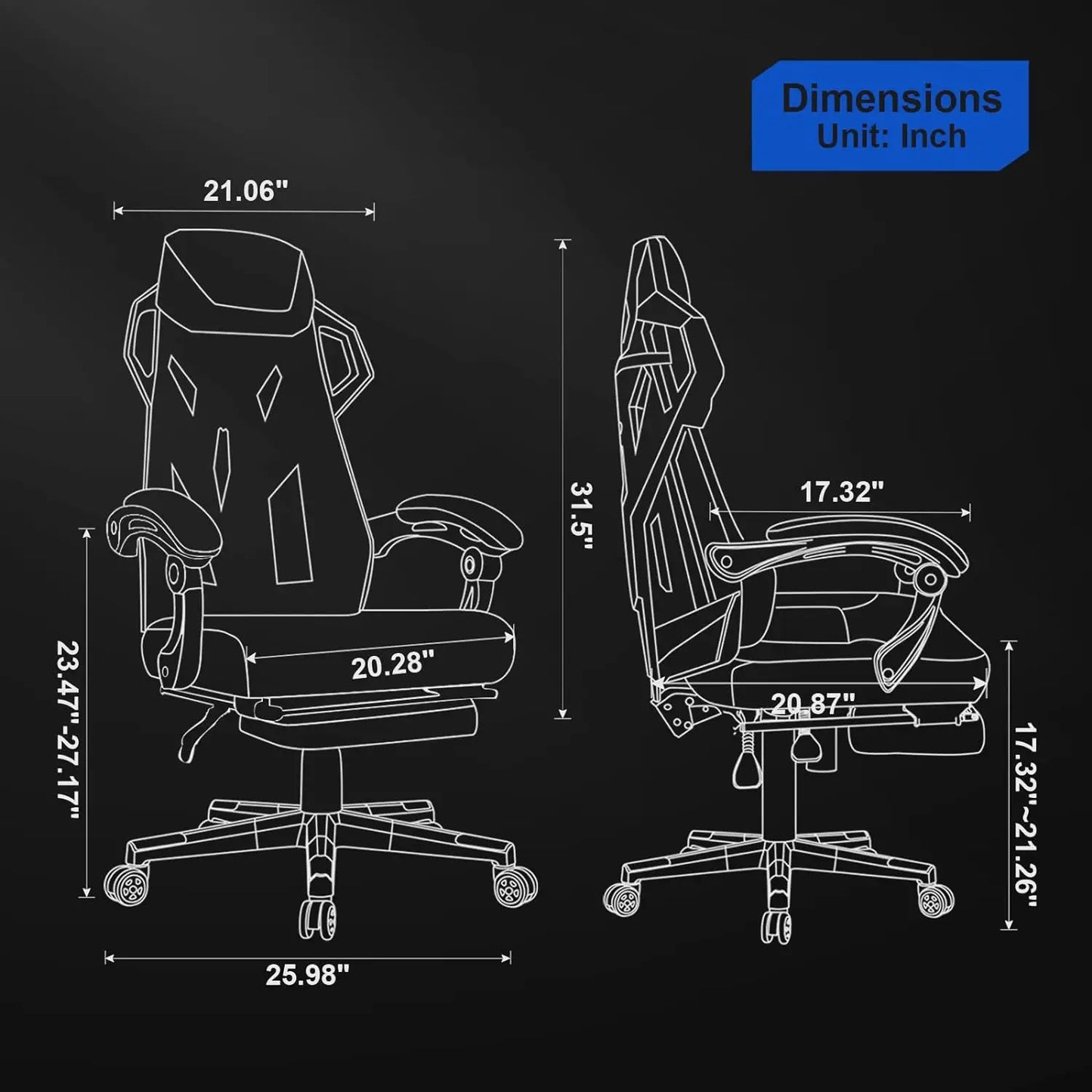 GTRACING Gaming Chair, Computer Chair with Mesh Back, Ergonomic Gaming Chair w/Footrest, Reclining