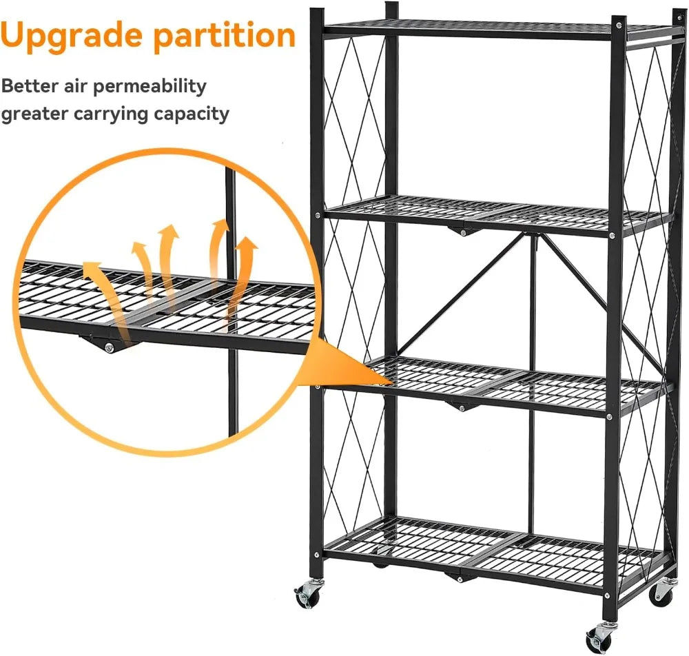 BRIAN & DANY Metal Storage Shelves - 4 Tier Shelving Unit, Folding Display Shelf Racks No Assembly