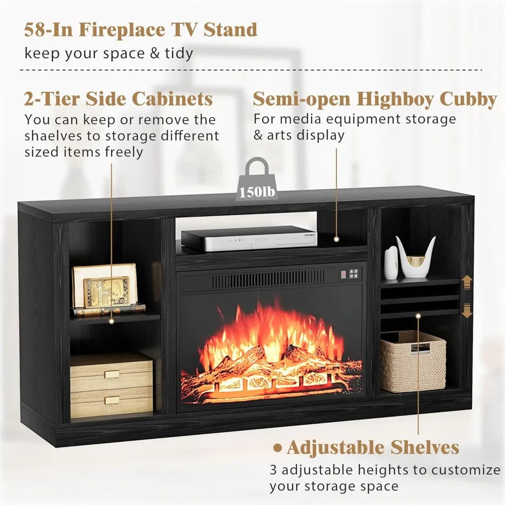 Electric Fireplace TV Stand for Televisions up to 65+ Inch, Media Entertainment Center Console