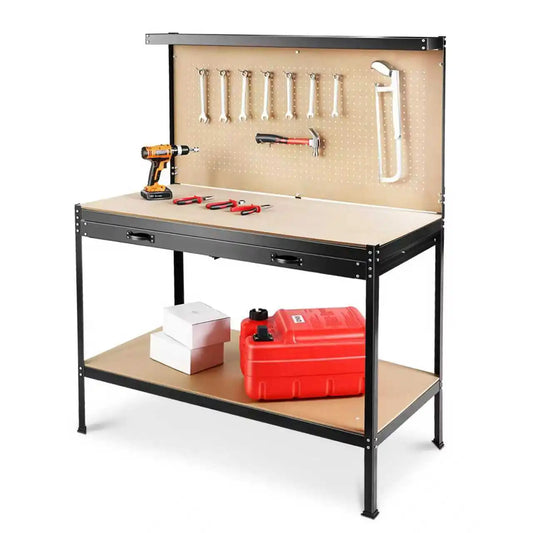 63'' Garage Workbench, 300 Lbs Load Capacity, Heavy Duty Work Bench, Workbench With Pegboard Drawer
