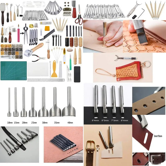 Leather Crafting Kit with Tools, Stamping, Waxed Thread Groover, Awl, and Stitching Supplies