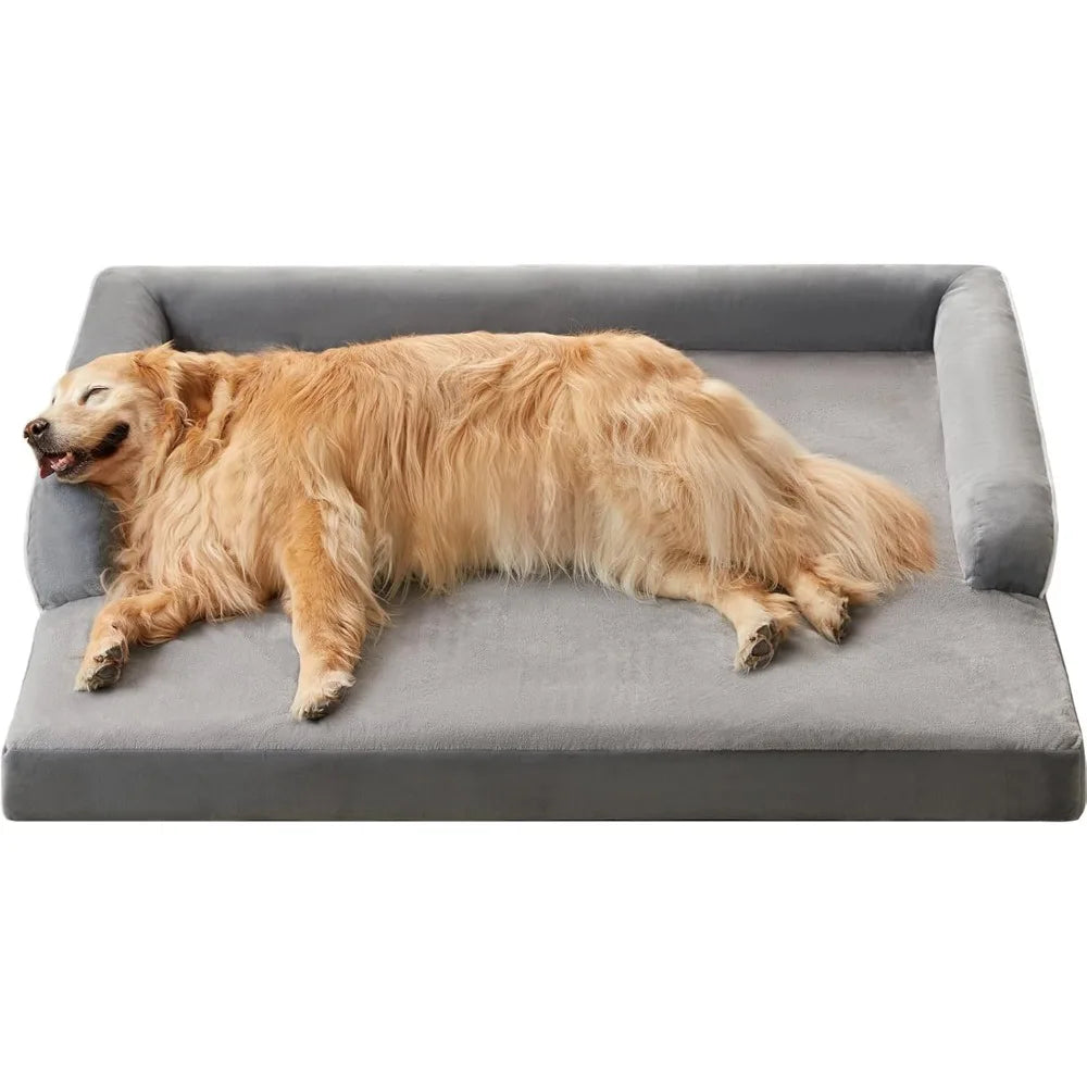 Large Sized Dog Bed with Sides, Removable Pillow Cover and Anti-Slip Bottom, Washable Couch, Large