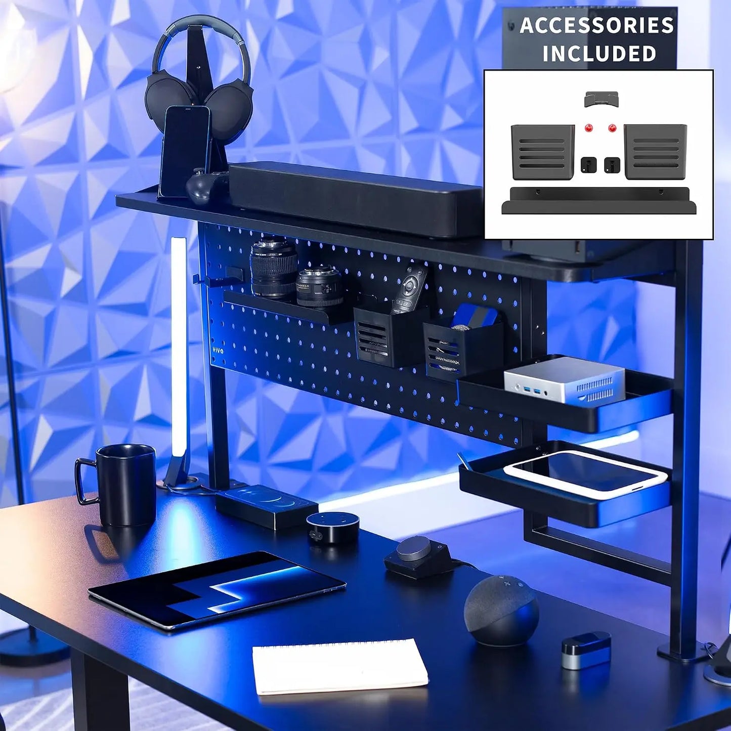 Steel Clamp On Desk Pegboard System, Multi Purpose Office Organizer Rack,  Workspace Storage Shelf