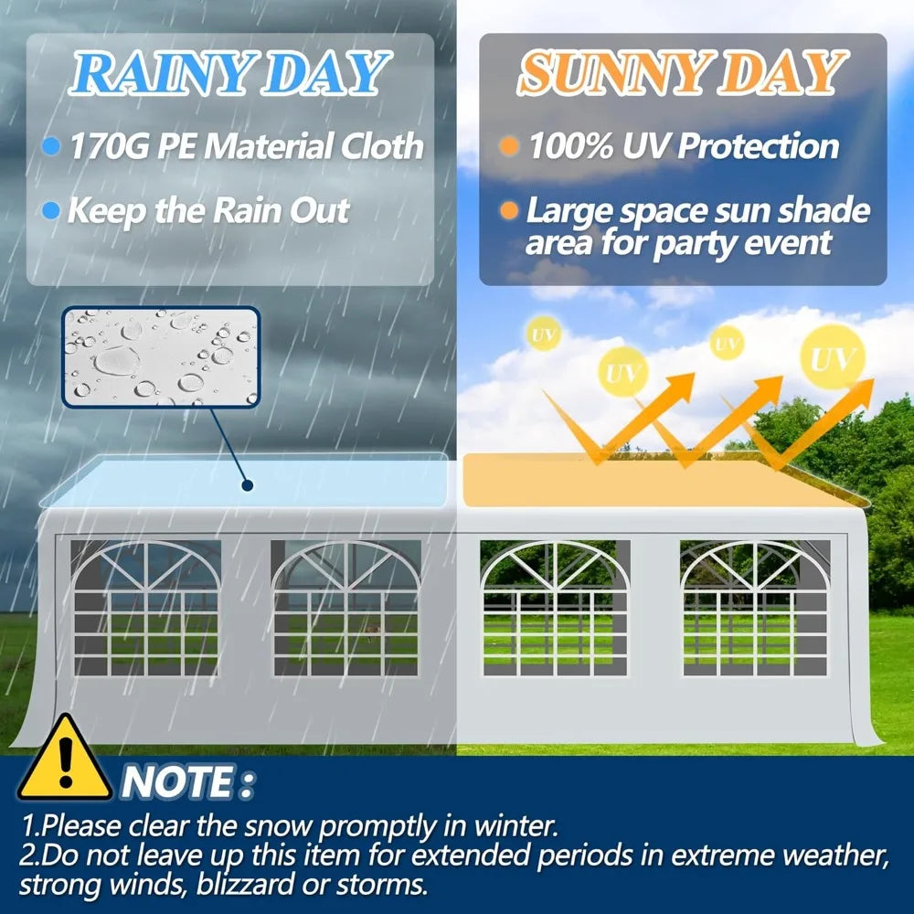 Outdoor Canopy Party Tent, 20'X30' Patio Party Tent w/Sides and 4 Sandbags, Heavy Duty Steel Frame