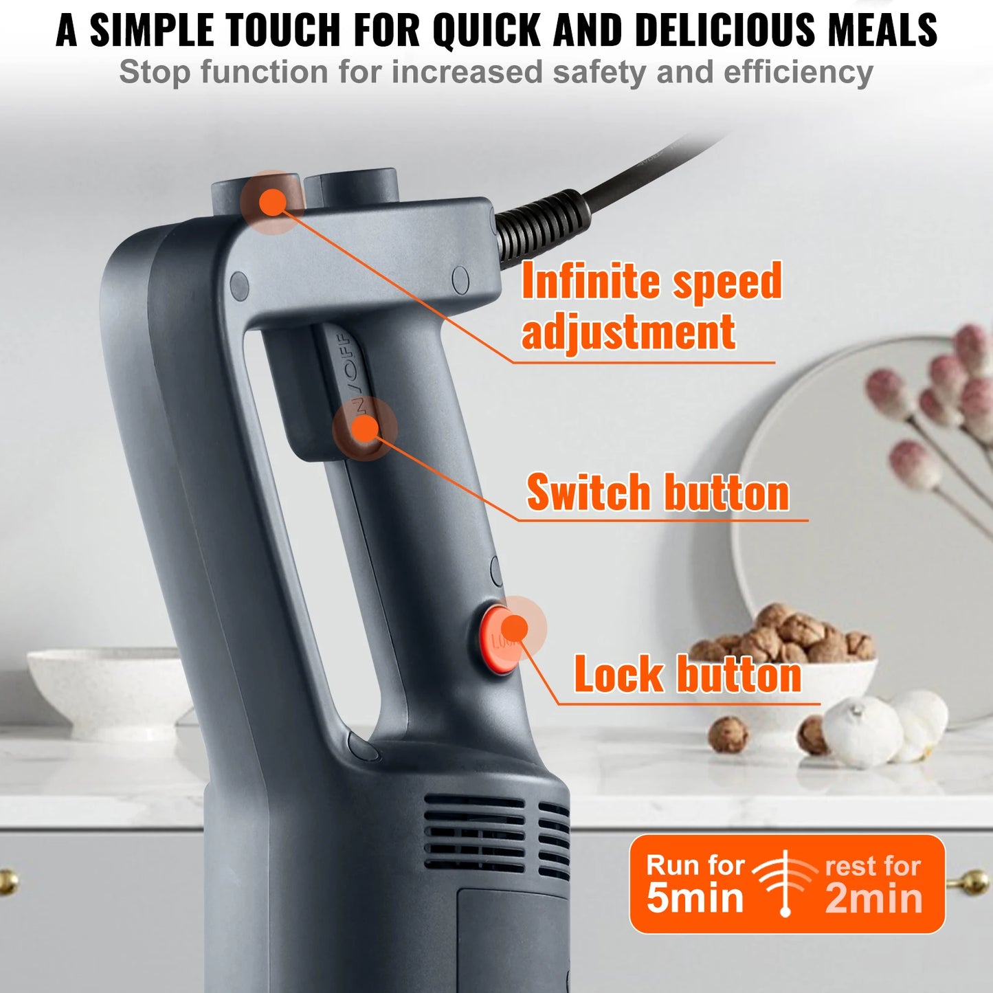 SucceBuy Blender 500 Watt Heavy Duty Hand Mixer Variable Speed Stick Mixer w/304 Stainless Steel
