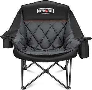 Oversized XL Camping Chair - 450lbs Support Heavy-Duty Padded Folding Chair w/Cup Holder Cooling Bag