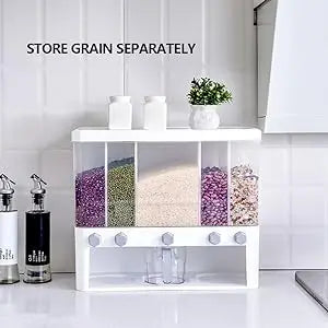 5-Grid Dry Food Dispenser Airtight Dry Food Storage Containers Cereal Dispenser Sealed Container