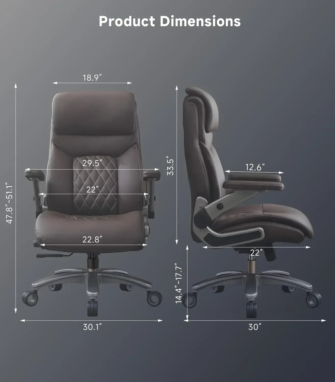 Big and Tall Office Chair, Executive , Adjustable Lumbar Support 3'' Double Space Wheel, Heavy Duty