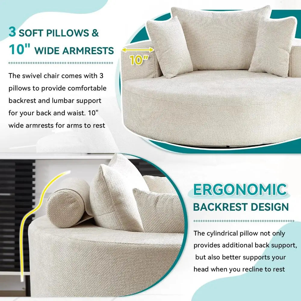 55"W Oversized Swivel Accent Chair,360 Degree Upholstered Chenille Swivel Barrel Chair,Comfy