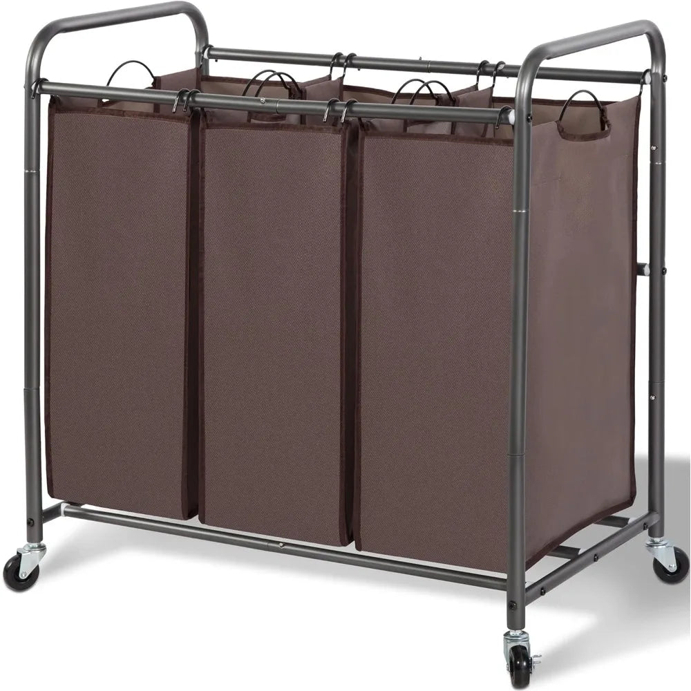 STORAGEMANIAC 3 Section Laundry Sorter, 3 Bag Laundry Hamper Cart w/Heavy Duty Rolling Wheels