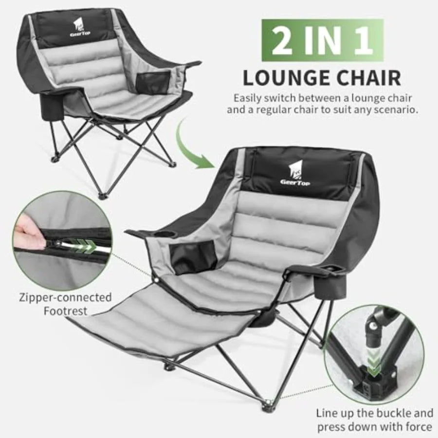 Oversized Padded Camping Chair for Adults with Removable Footrest Heavy Duty Extra Wide