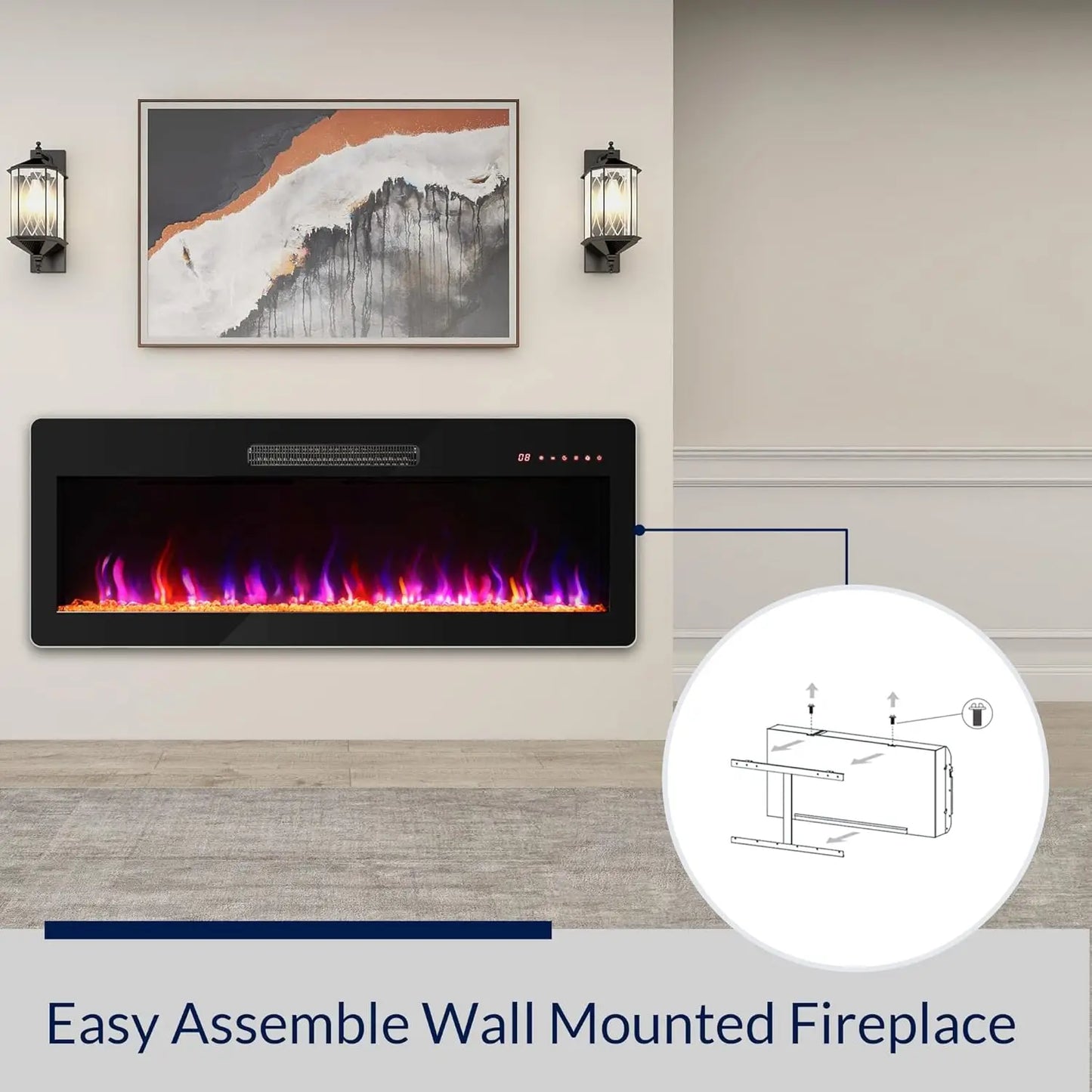 42" Electric Fireplace Heater 1400W Recessed & Wall Mounted Electric Fireplace/Remote Control Heater