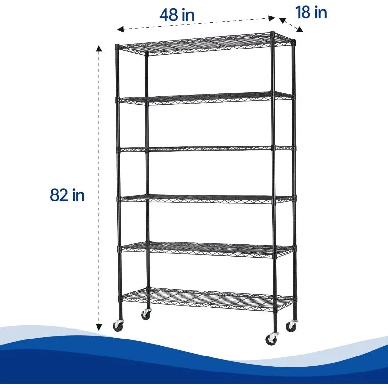 Storage Shelves 2100Lbs Capacity, 6-Shelf on Casters 48" L×18" W×72" H Commercial Wire Shelving Unit