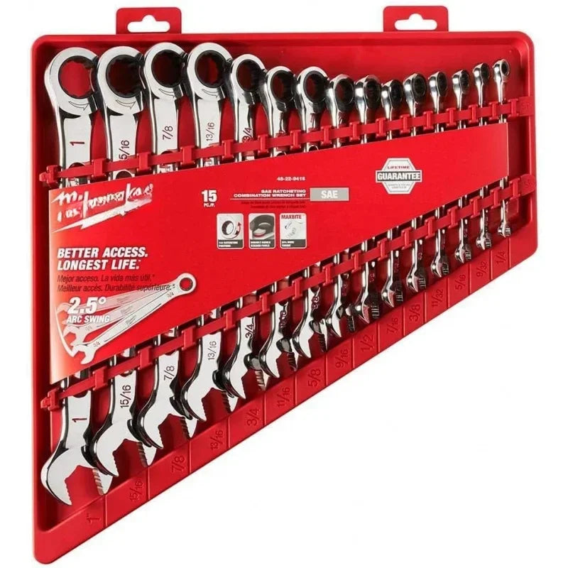 MMilwaukee Electric Tools MLW48-22-9416 Ratcheting Combination Wrench Set - SAE