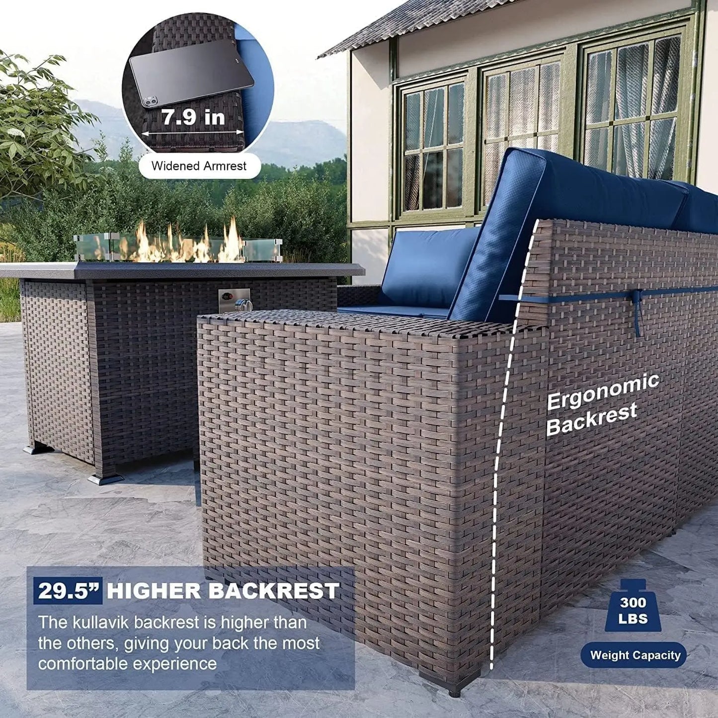 10 PCS Outdoor Patio Set Wicker Rattan Sectional Sofa Fire Pit Table Swivel Rocking Chairs