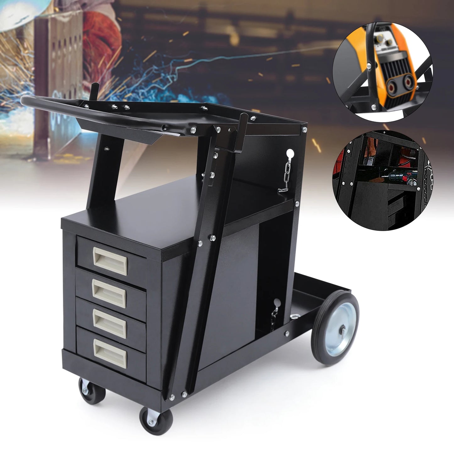 4 Drawers Rolling Welding Cart with Strong Load-bearing Capacity  for Welder and Plasma Cutter